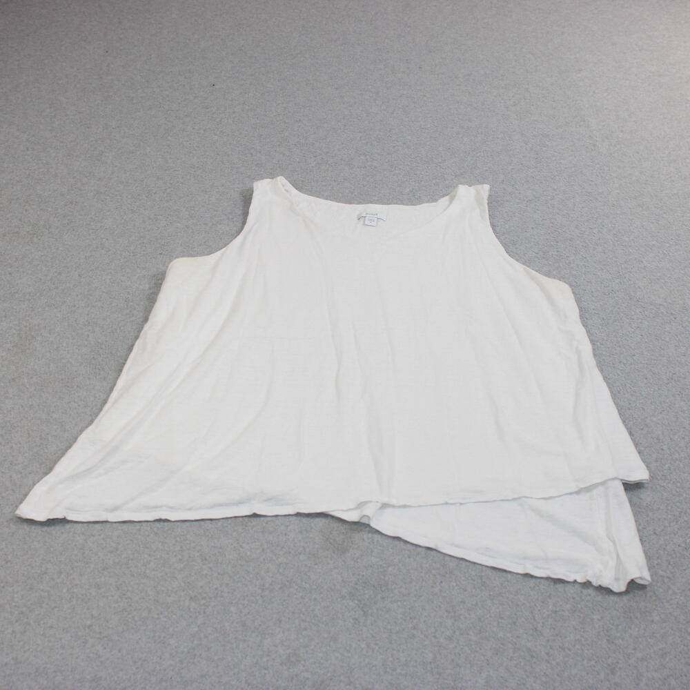 Pure Jill Tank Top Women XL White Linen Rayon Asymmetrical Hem Tunic Lagenlook